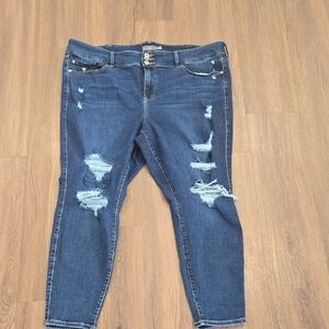 Torrid Distressed Straight Leg Ankle Jegging in Dark Blue